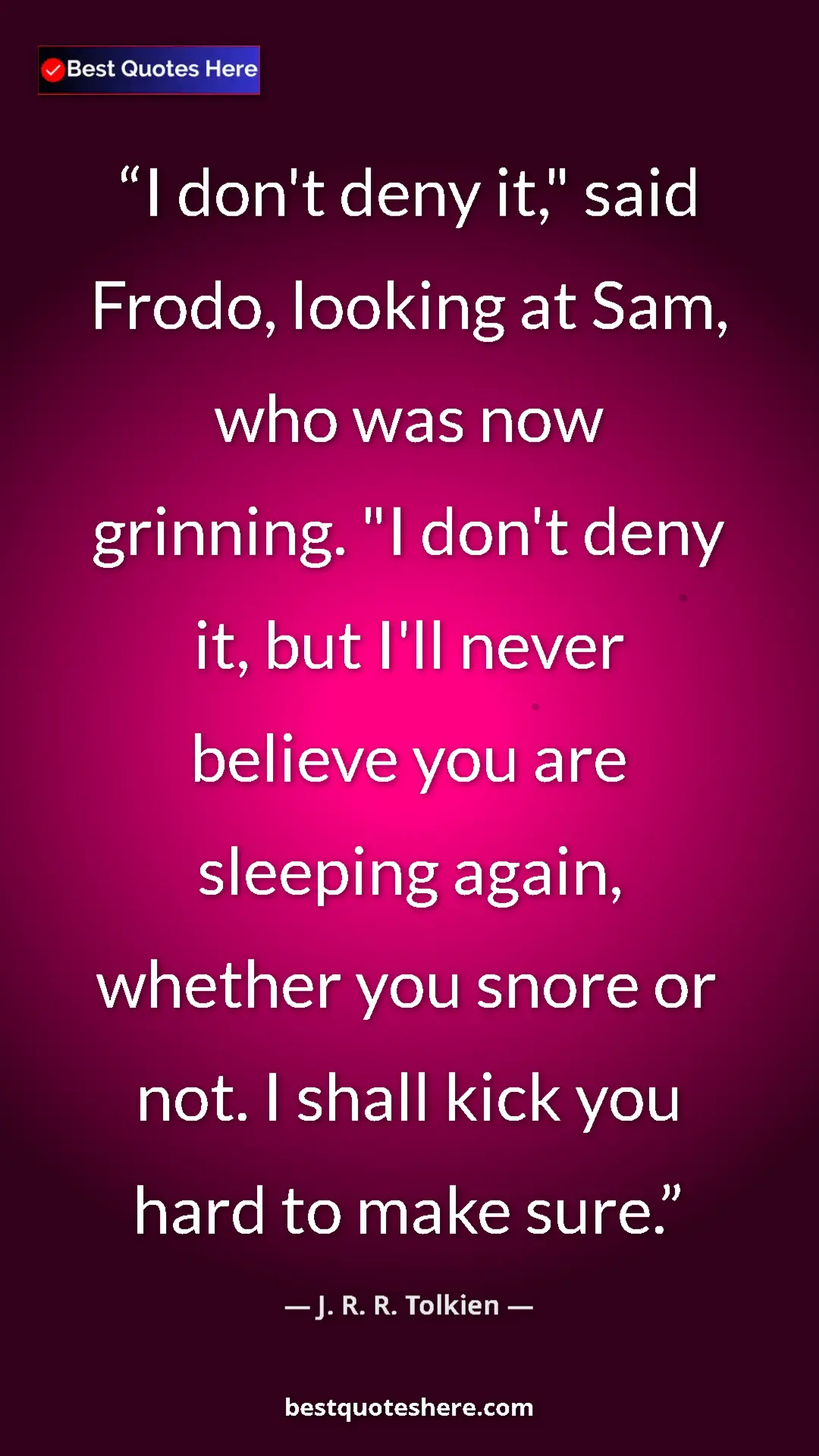 Pinterest quote poster by J. R. R. Tolkien: "I don't deny it," said Frodo, looking at Sam, who was now..."