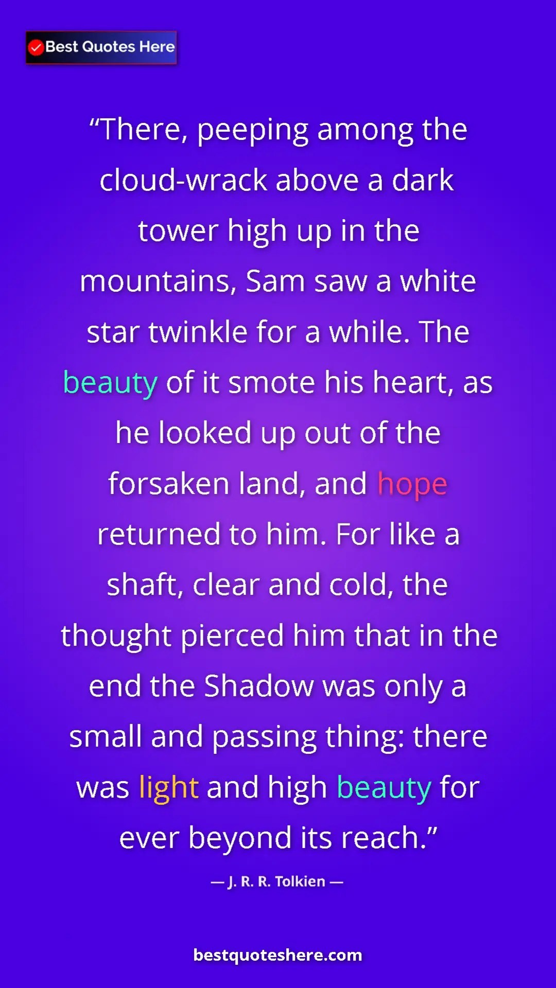 J. R. R. Tolkien Quote Card: "There, peeping among the cloud-wrack above a dark tower..." Pinterest quote poster by J. R. R. Tolkien: "There, peeping among the cloud-wrack above a dark tower..."