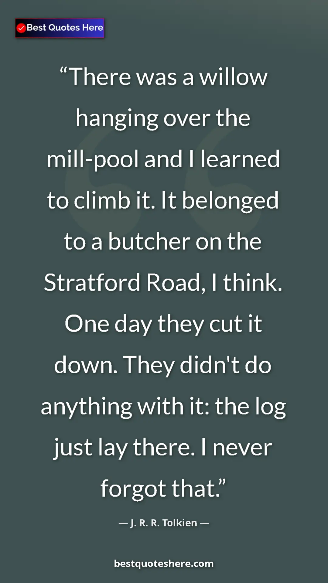 Pinterest quote poster by J. R. R. Tolkien: "There was a willow hanging over the mill-pool and I learned..."