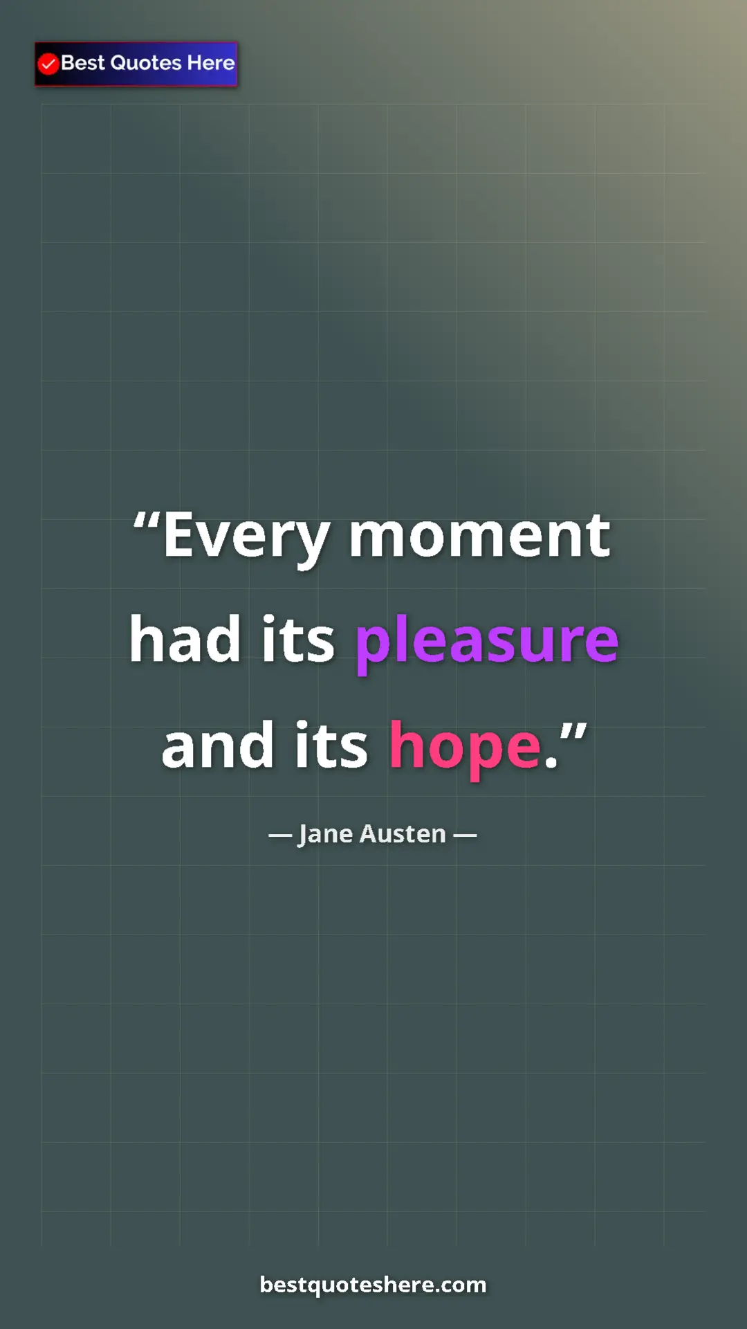 Pinterest quote poster by Jane Austen: "Every moment had its pleasure and its hope."