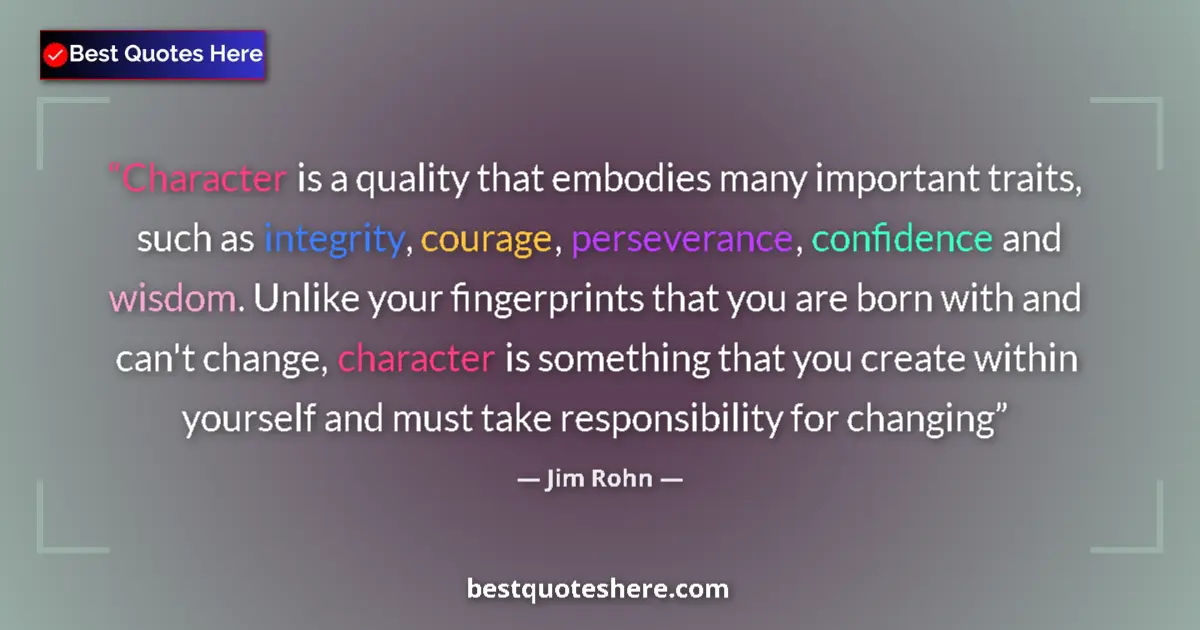 Quote by Jim Rohn: Character is a quality that embodies many importan