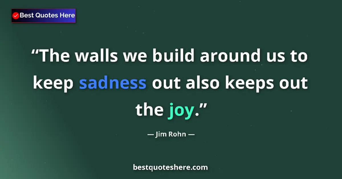 Jim Rohn quote: "The walls we build around us to keep sadness out also keeps..."