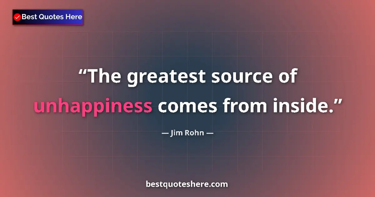Quote by Jim Rohn: The greatest source of unhappiness comes from inside....