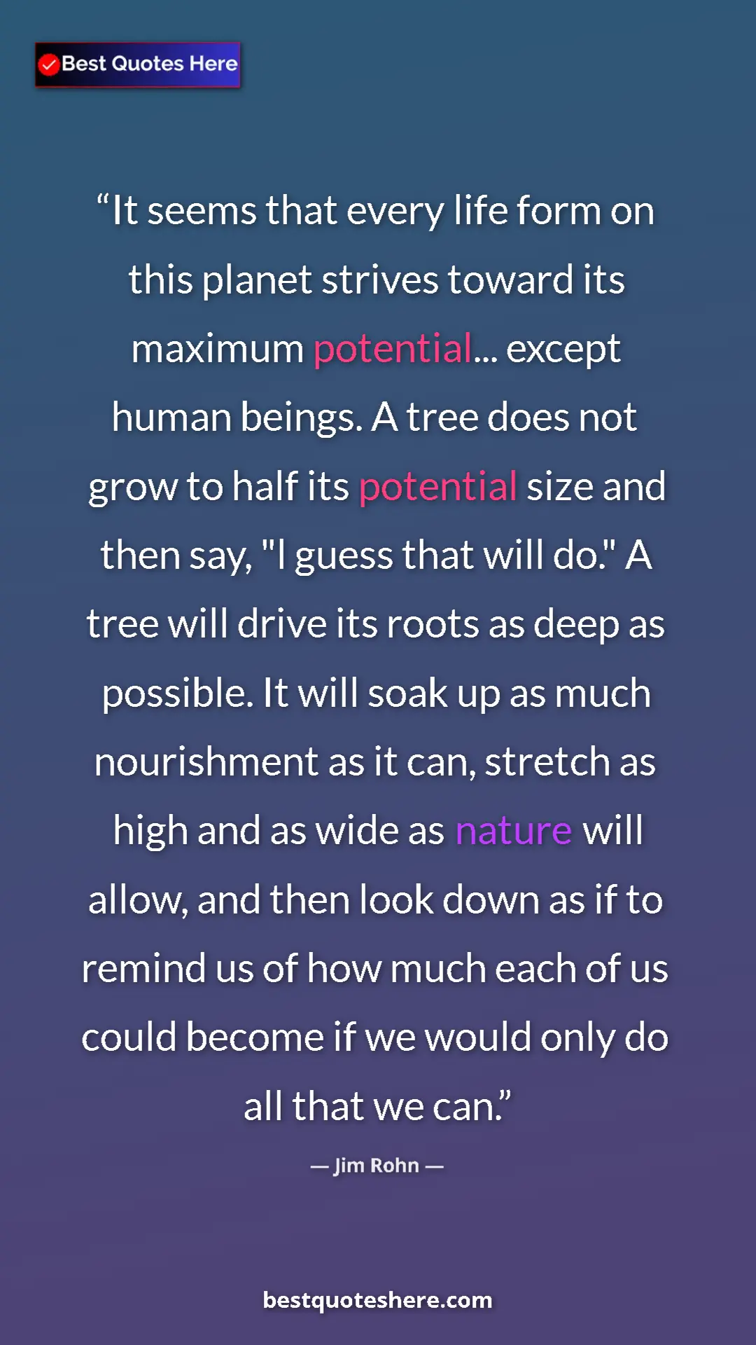 Pinterest quote poster by Jim Rohn: "It seems that every life form on this planet strives toward..."