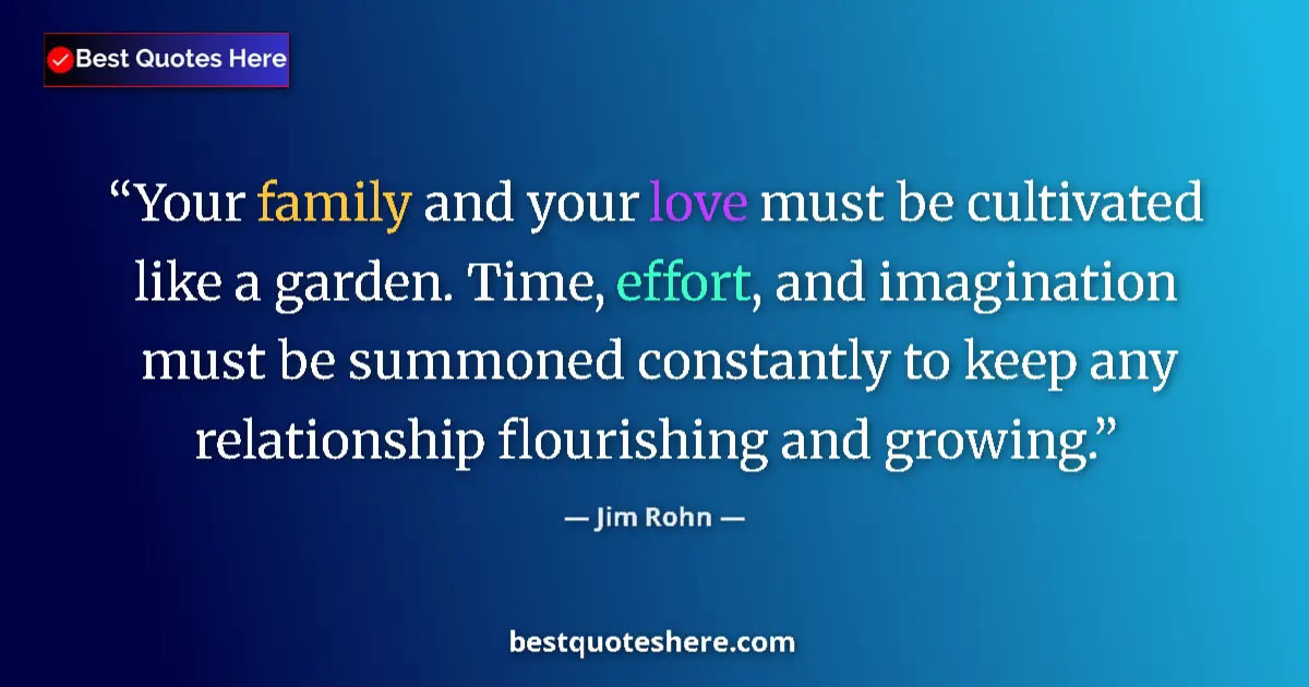 Quote by Jim Rohn: Your family and your love must be cultivated like a garden. Time, effort, and imagination must be su...