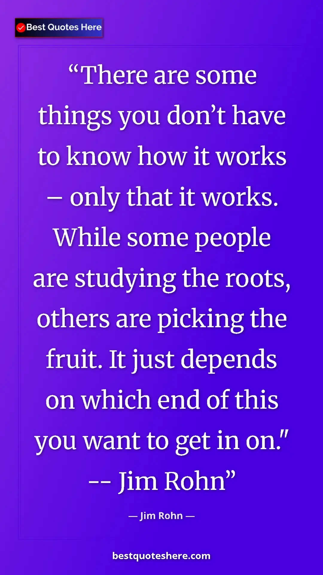Pinterest quote poster by Jim Rohn: "There are some things you don’t have to know how it works –..."