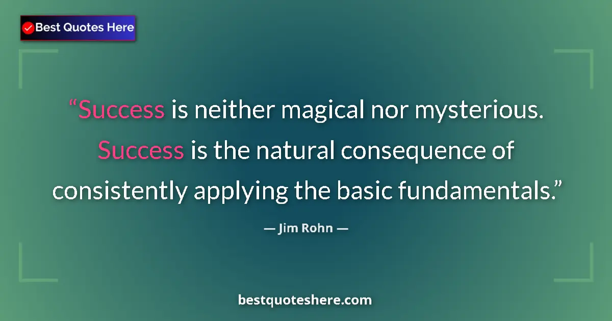 Quote by Jim Rohn: Success is neither magical nor mysterious. Success is the natural consequence of consistently applyi...
