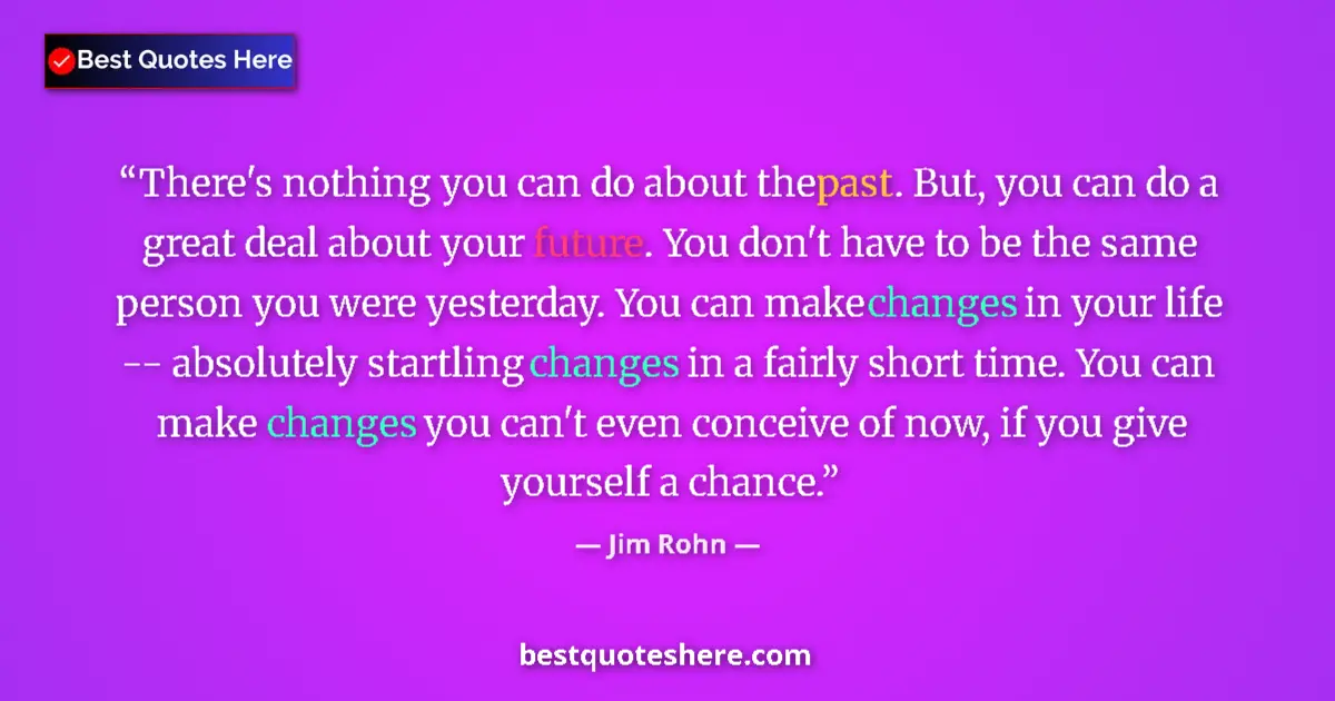 Quote by Jim Rohn: There's nothing you can do about the past. But, you can do a great deal about your future. You don't...