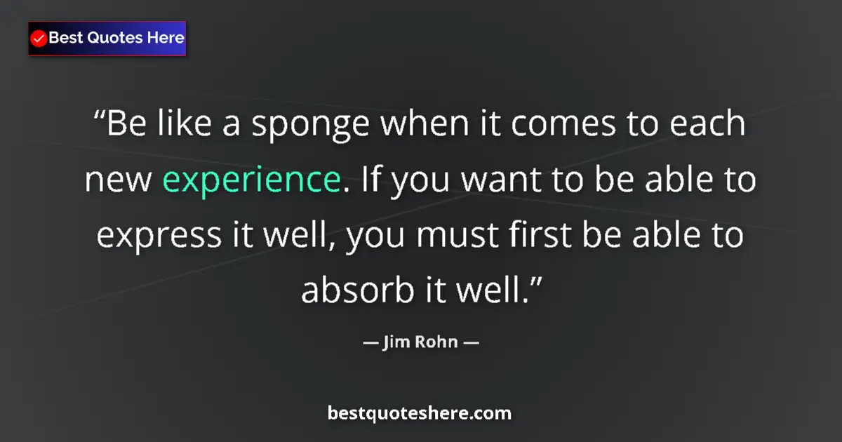 Quote by Jim Rohn: Be like a sponge when it comes to each new experie
