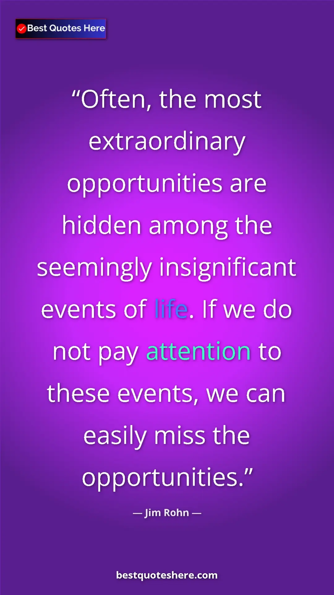 Pinterest quote poster by Jim Rohn: "Often, the most extraordinary opportunities are hidden..."