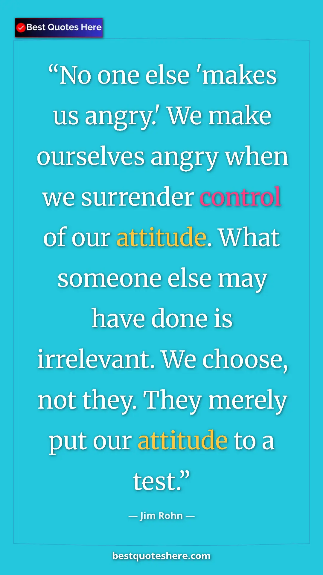 Jim Rohn Quote Card: "No one else 'makes us angry.' We make ourselves angry when..." Pinterest quote poster by Jim Rohn: "No one else 'makes us angry.' We make ourselves angry when..."