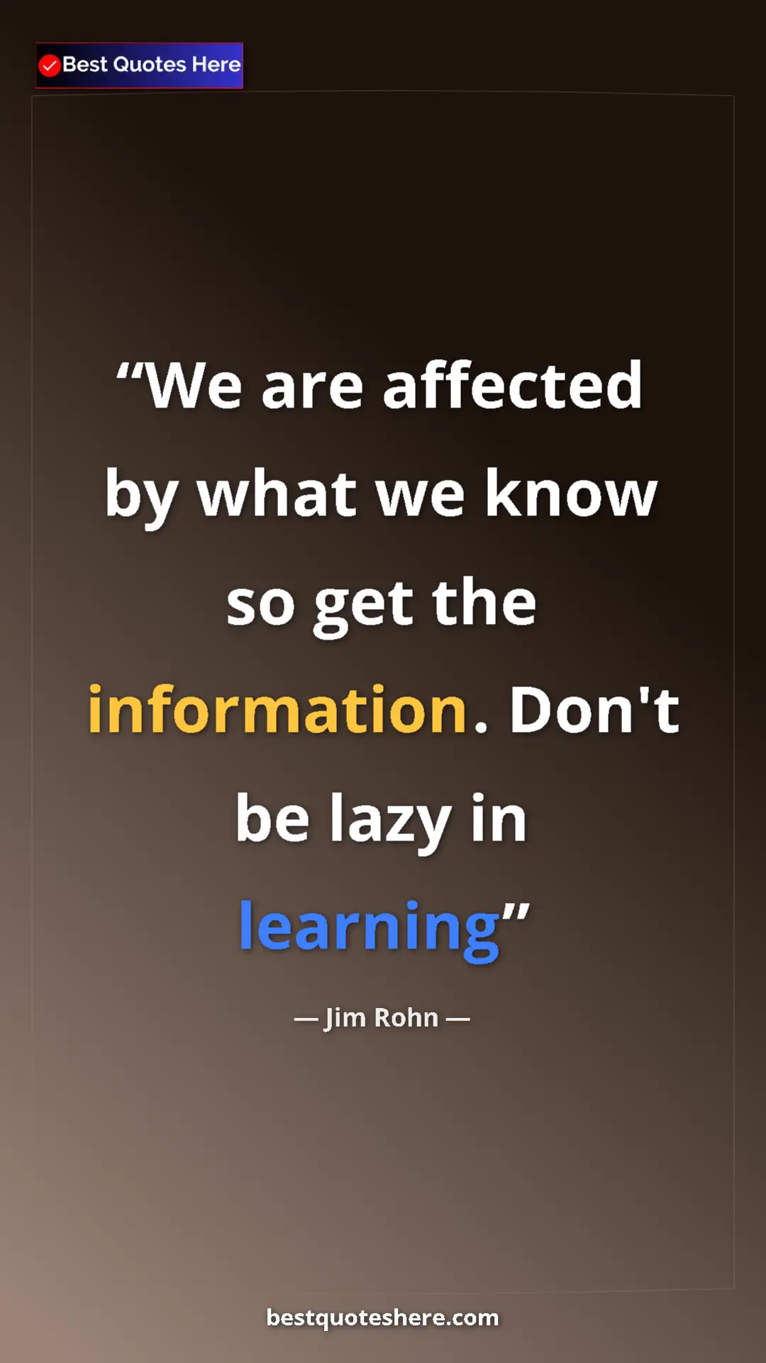Jim Rohn Quote Card: "We are affected by what we know so get the information...." Pinterest quote poster by Jim Rohn: "We are affected by what we know so get the information...."