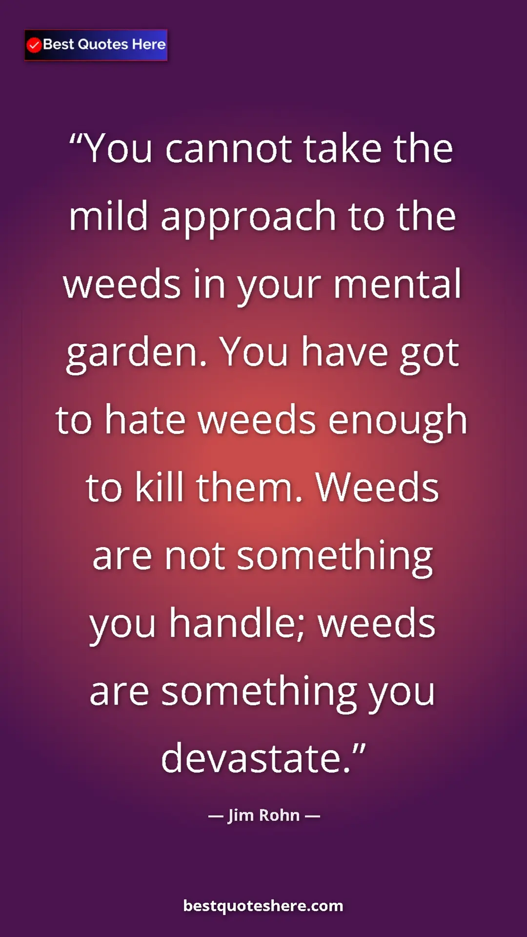 Pinterest quote poster by Jim Rohn: "You cannot take the mild approach to the weeds in your..."