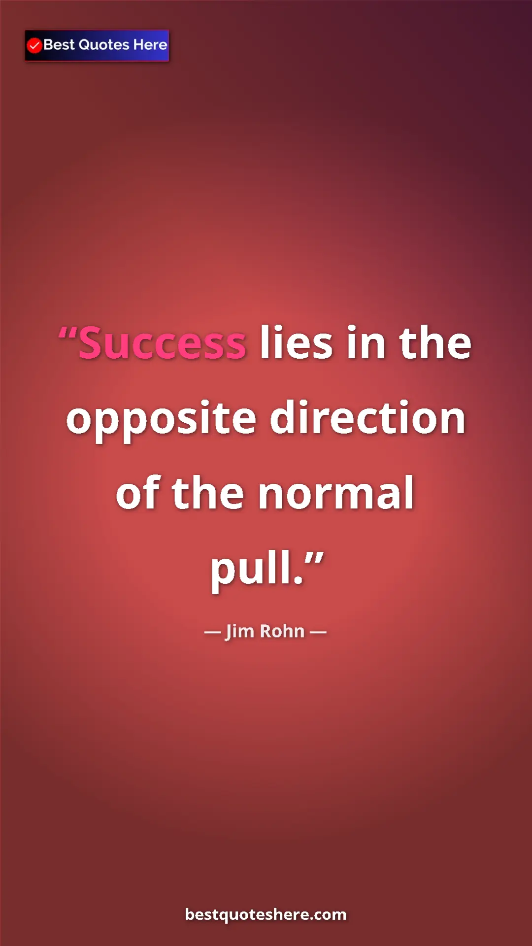 Pinterest quote poster by Jim Rohn: "Success lies in the opposite direction of the normal pull."