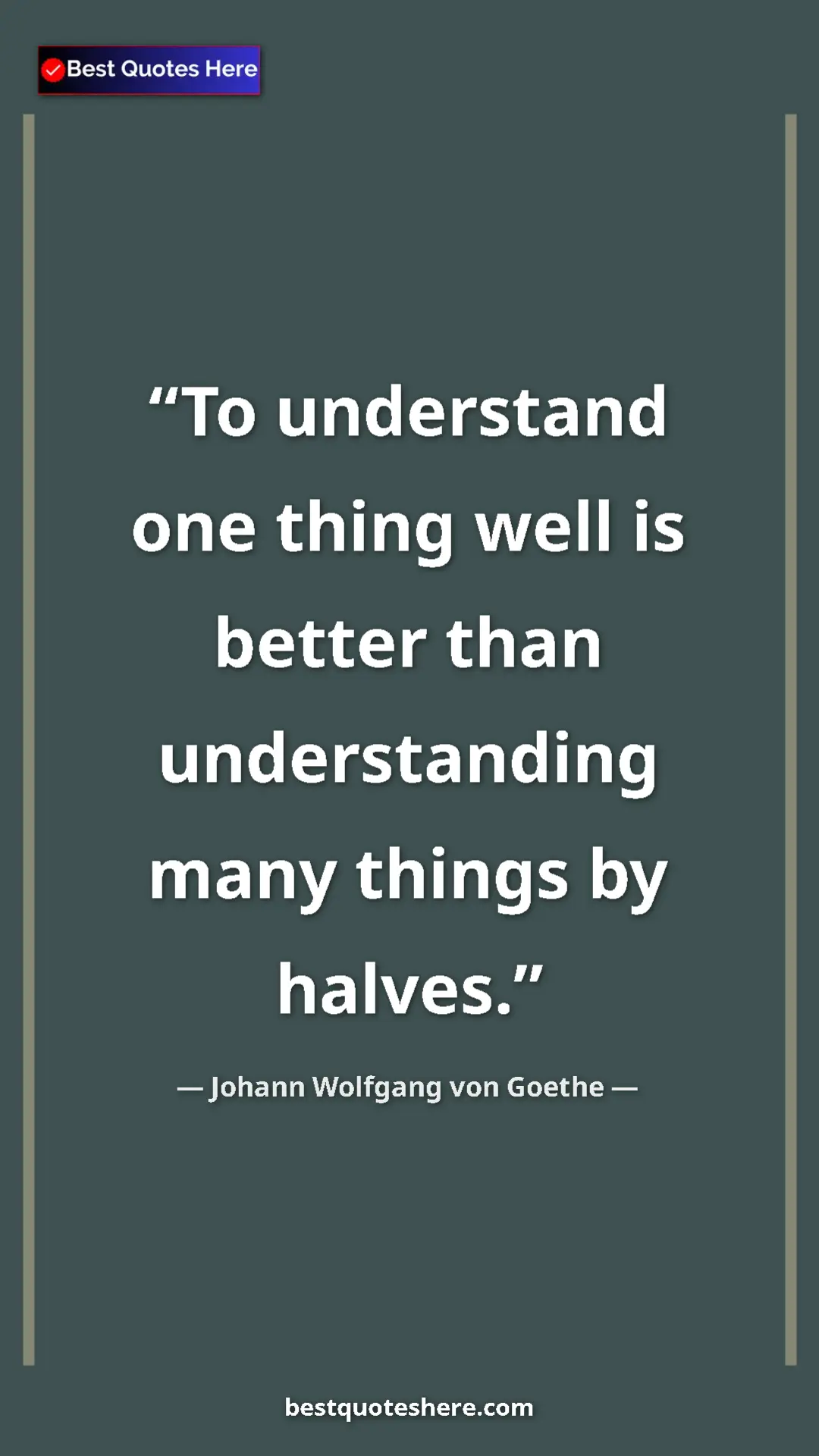 Pinterest quote poster by Johann Wolfgang von Goethe: "To understand one thing well is better than understanding..."