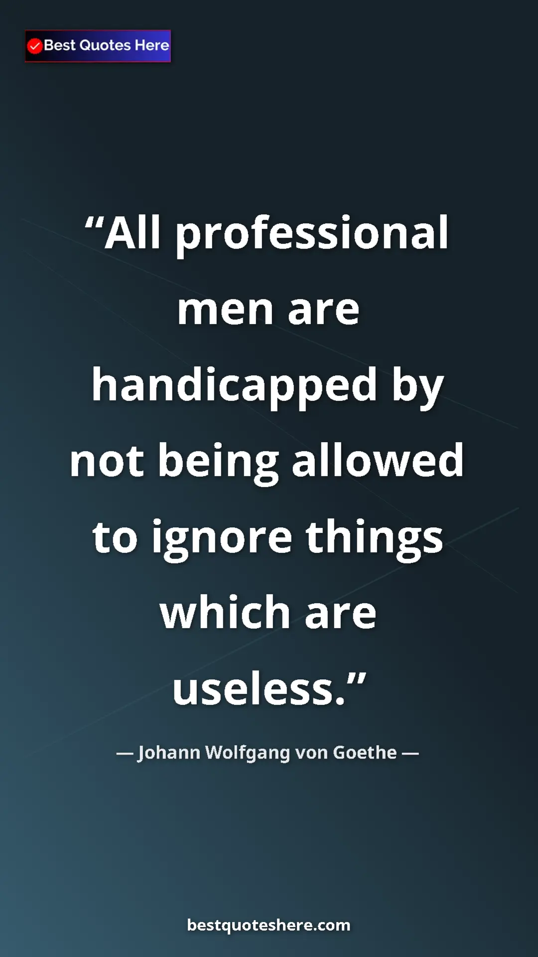 Pinterest quote poster by Johann Wolfgang von Goethe: "All professional men are handicapped by not being allowed..."