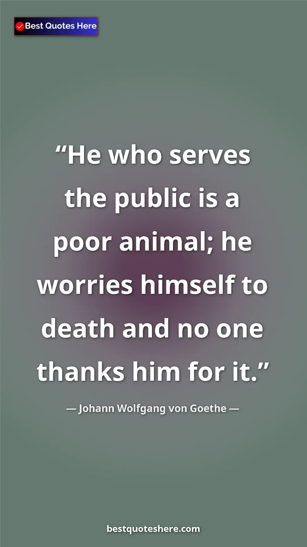 Pinterest quote poster by Johann Wolfgang von Goethe: "He who serves the public is a poor animal; he worries..."