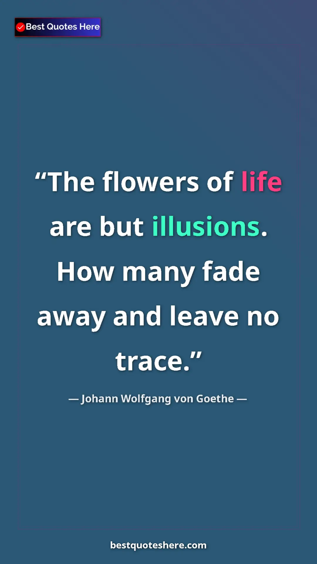 Pinterest quote poster by Johann Wolfgang von Goethe: "The flowers of life are but illusions. How many fade away..."