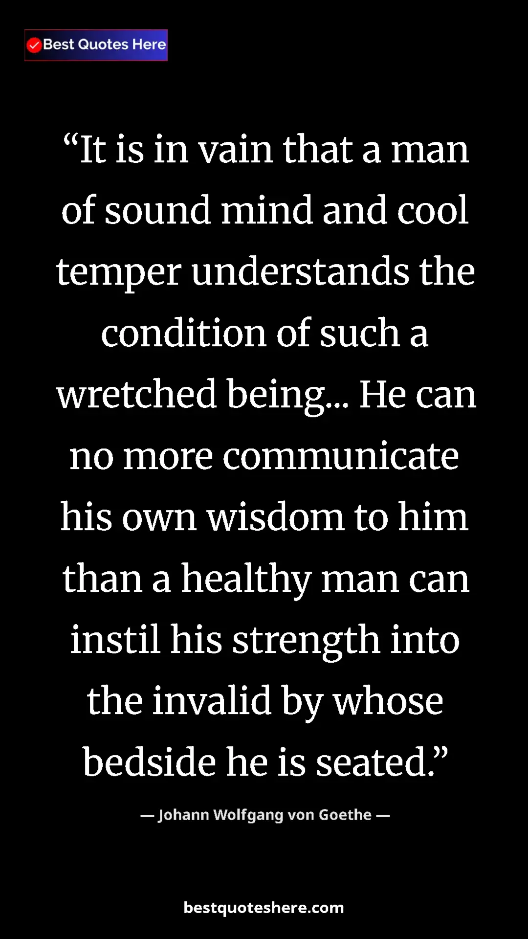 Pinterest quote poster by Johann Wolfgang von Goethe: "It is in vain that a man of sound mind and cool temper..."