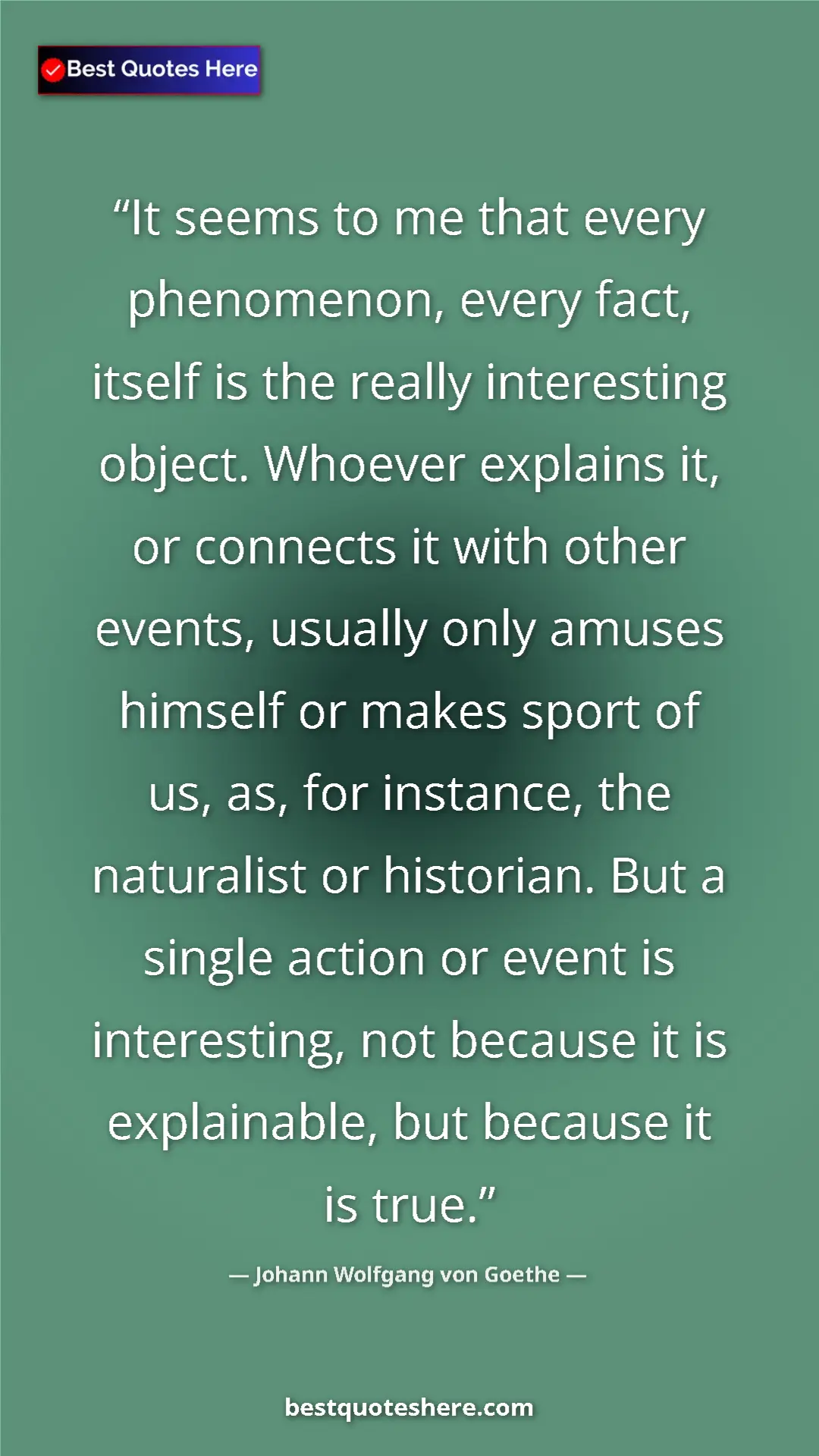 Johann Wolfgang von Goethe Quote Card: "It seems to me that every phenomenon, every fact, itself is..." Pinterest quote poster by Johann Wolfgang von Goethe: "It seems to me that every phenomenon, every fact, itself is..."