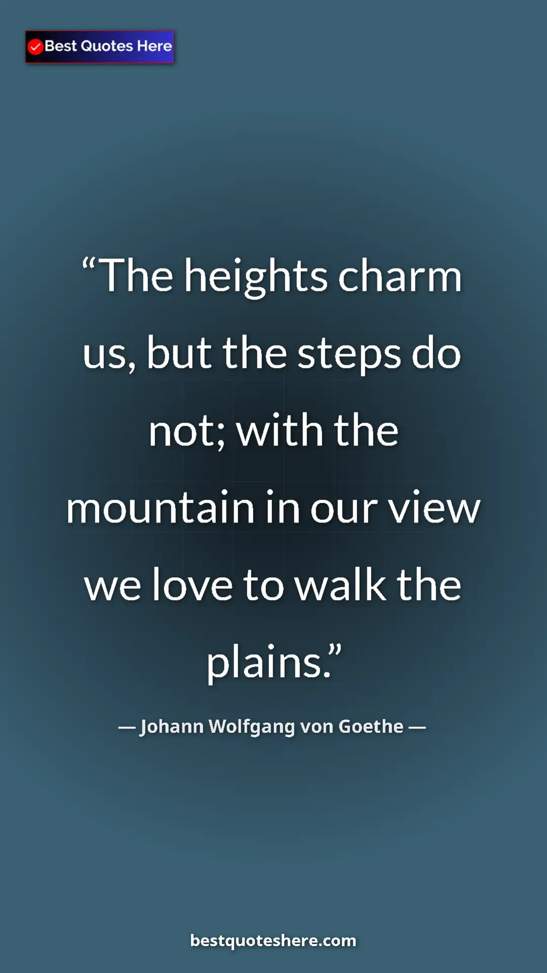 Pinterest quote poster by Johann Wolfgang von Goethe: "The heights charm us, but the steps do not; with the..."