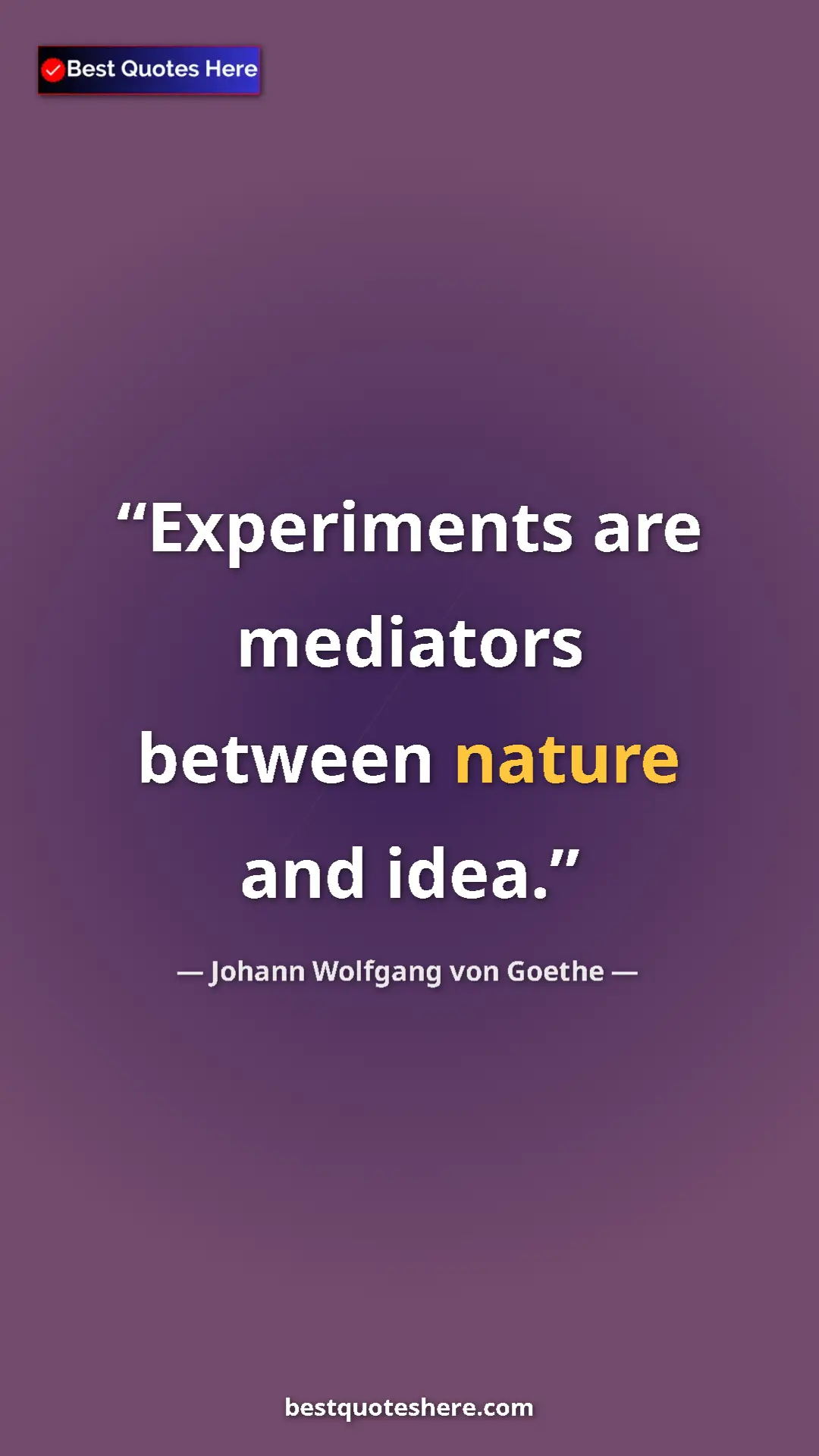Pinterest quote poster by Johann Wolfgang von Goethe: "Experiments are mediators between nature and idea."