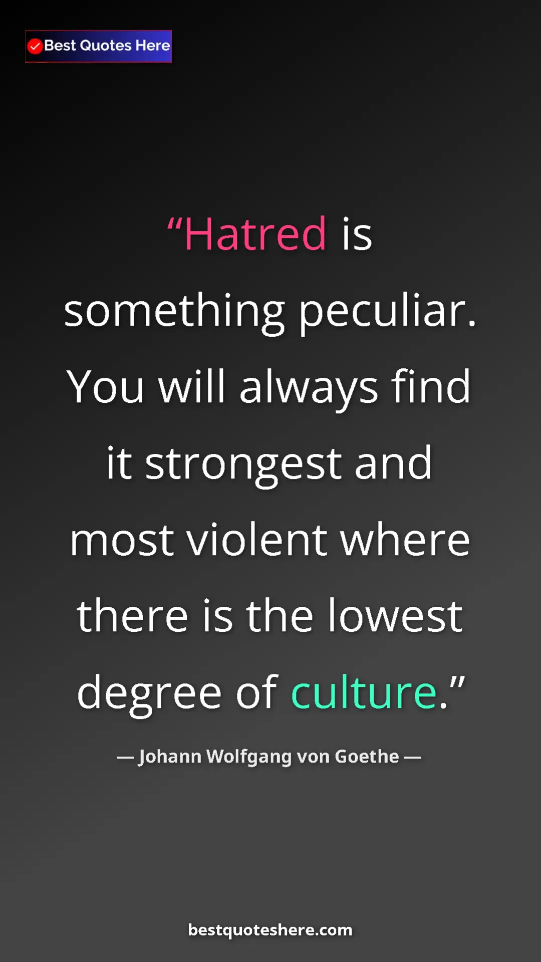 Pinterest quote poster by Johann Wolfgang von Goethe: "Hatred is something peculiar. You will always find it..."