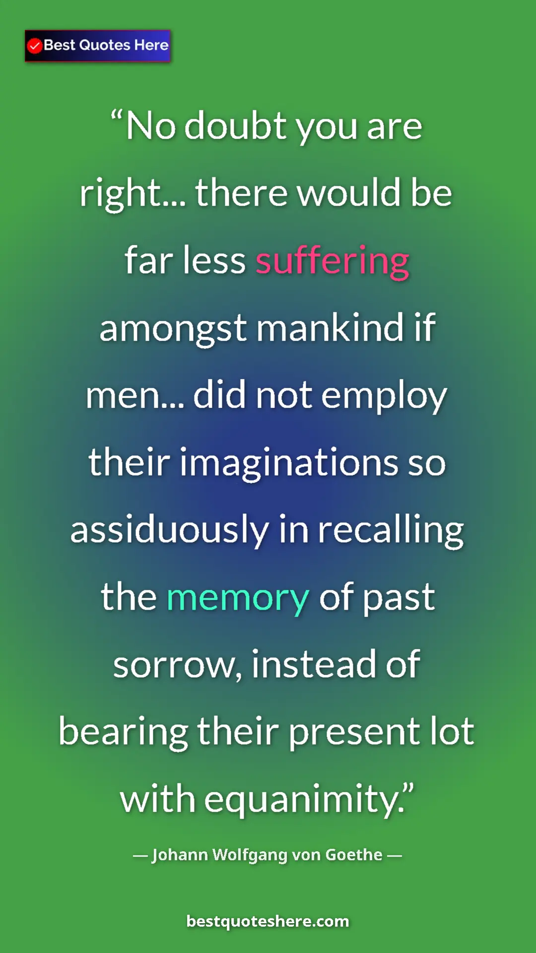 Pinterest quote poster by Johann Wolfgang von Goethe: "No doubt you are right... there would be far less suffering..."