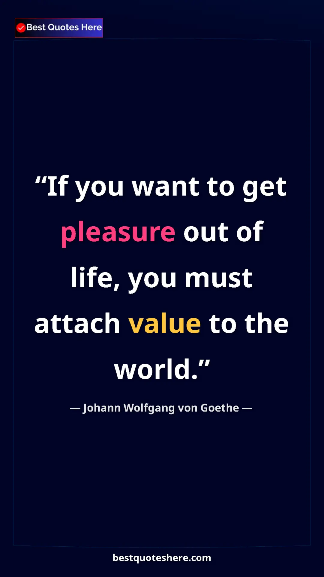 Pinterest quote poster by Johann Wolfgang von Goethe: "If you want to get pleasure out of life, you must attach..."