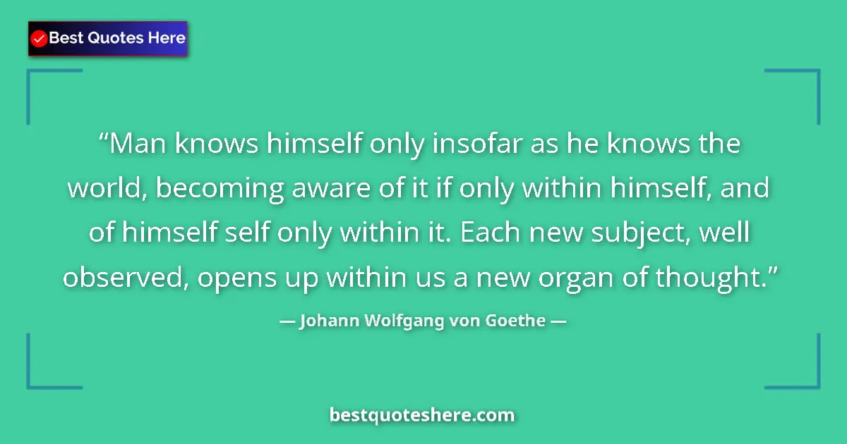 Johann Wolfgang von Goethe quote: "Man knows himself only insofar as he knows the world,..."