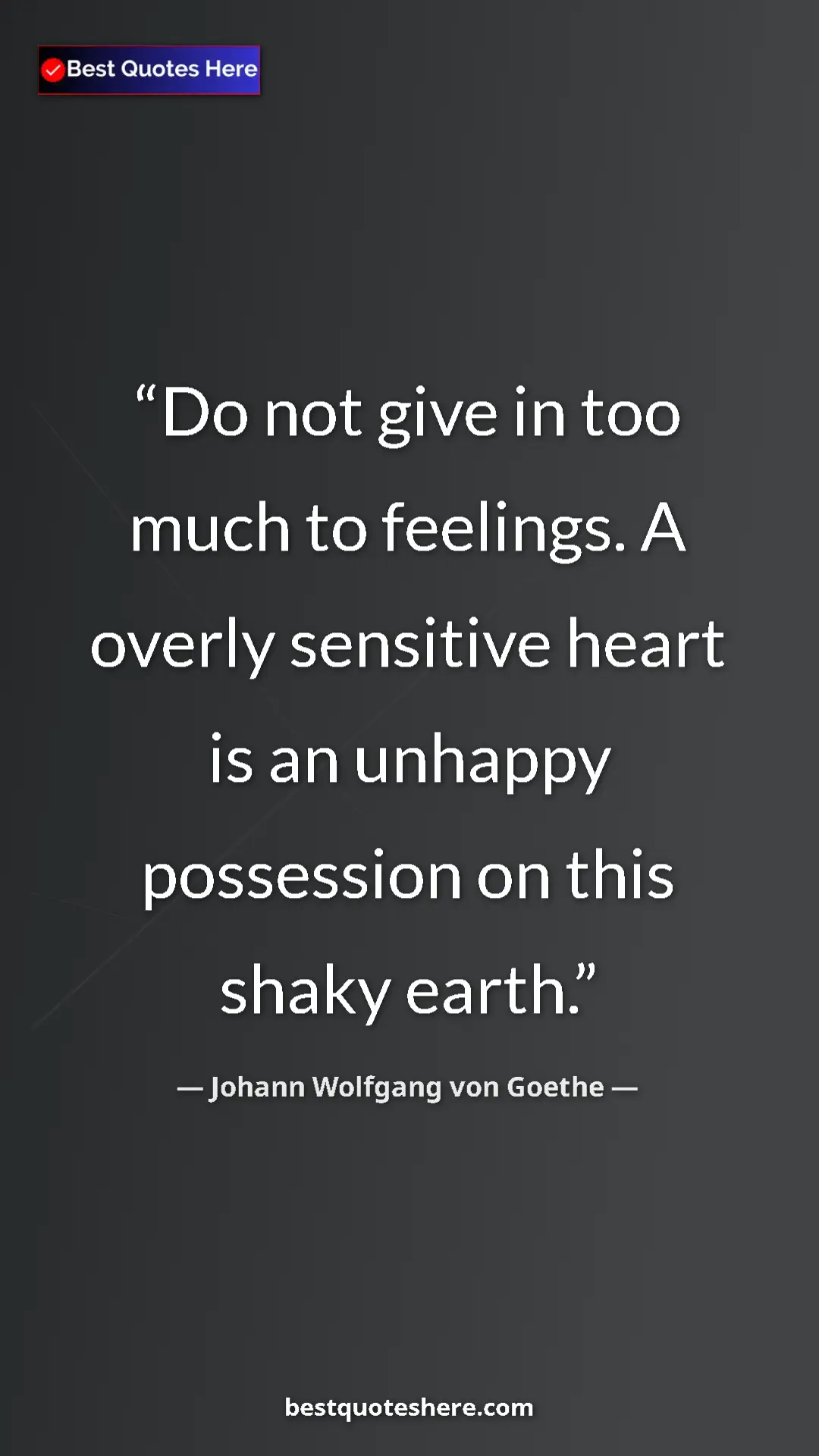 Pinterest quote poster by Johann Wolfgang von Goethe: "Do not give in too much to feelings. A overly sensitive..."
