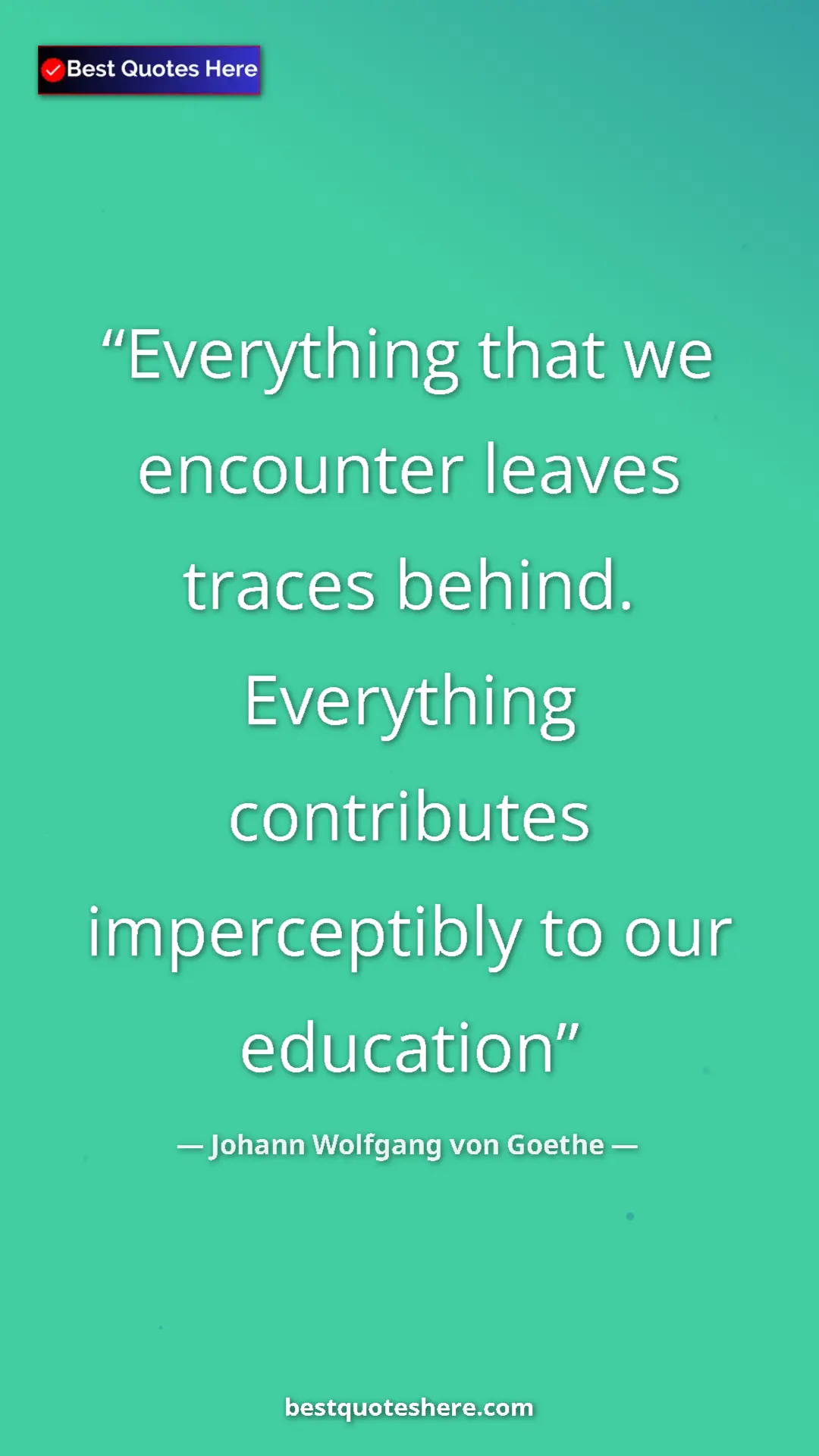 Pinterest quote poster by Johann Wolfgang von Goethe: "Everything that we encounter leaves traces behind...."