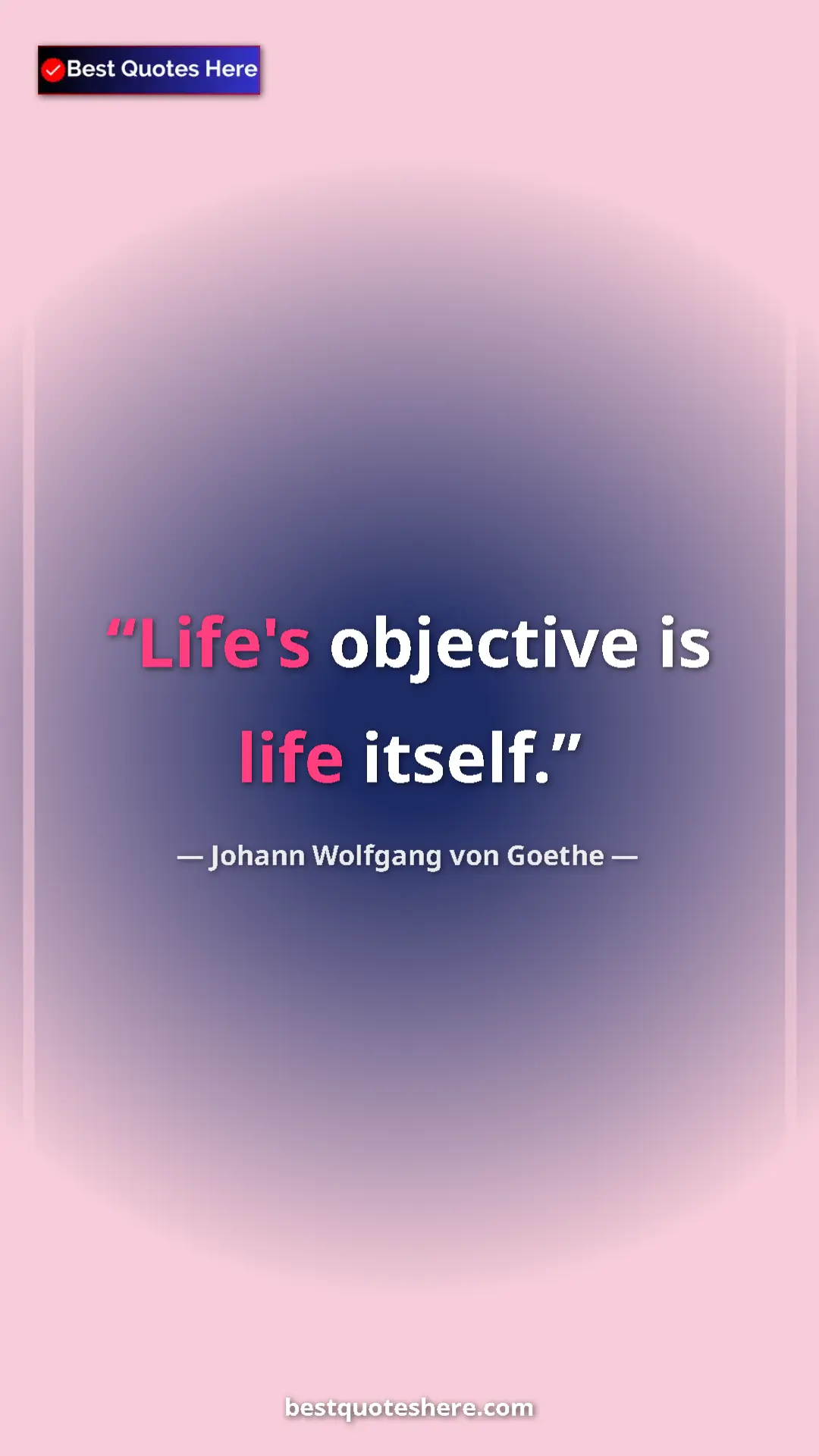 Pinterest quote poster by Johann Wolfgang von Goethe: "Life's objective is life itself."