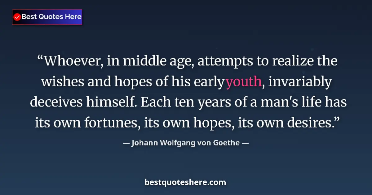 Quote by Johann Wolfgang von Goethe: Whoever, in middle age, attempts to realize the wishes and hopes of his early youth, invariably dece...