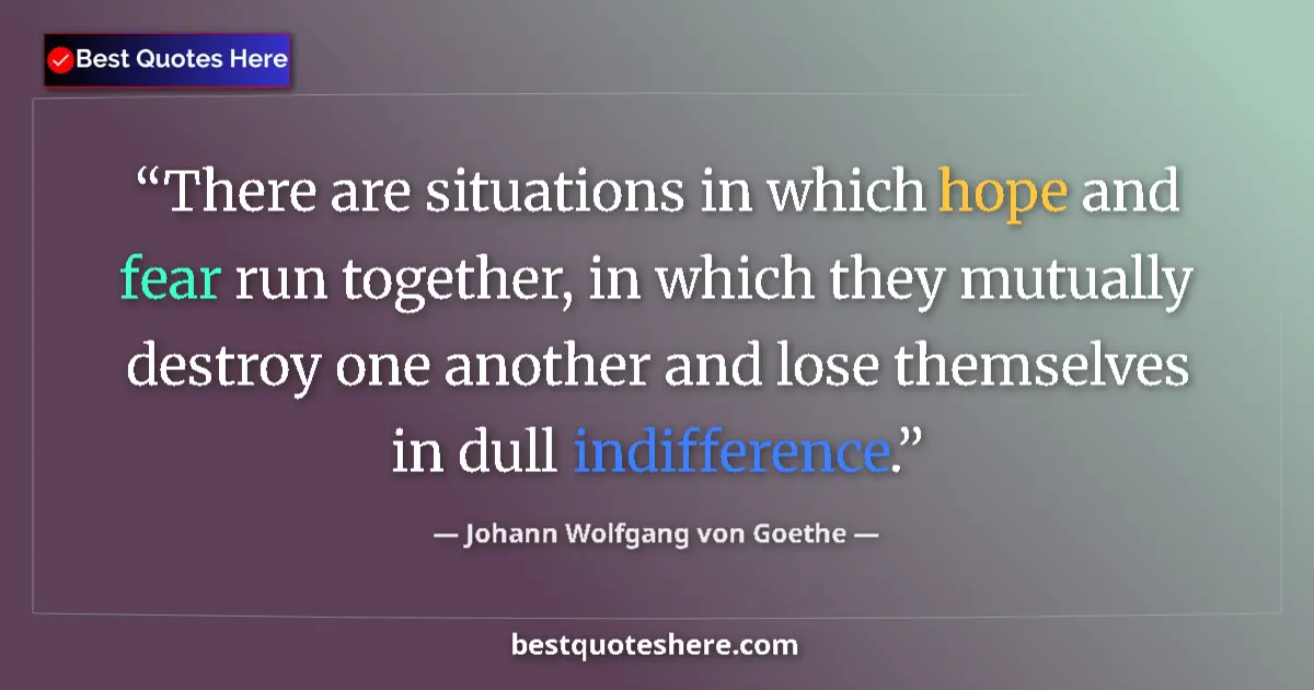 Quote by Johann Wolfgang von Goethe: There are situations in which hope and fear run together, in which they mutually destroy one another...