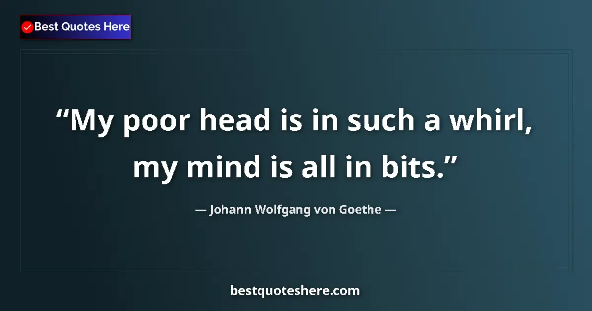 Quote by Johann Wolfgang von Goethe: My poor head is in such a whirl, my mind is all in bits....