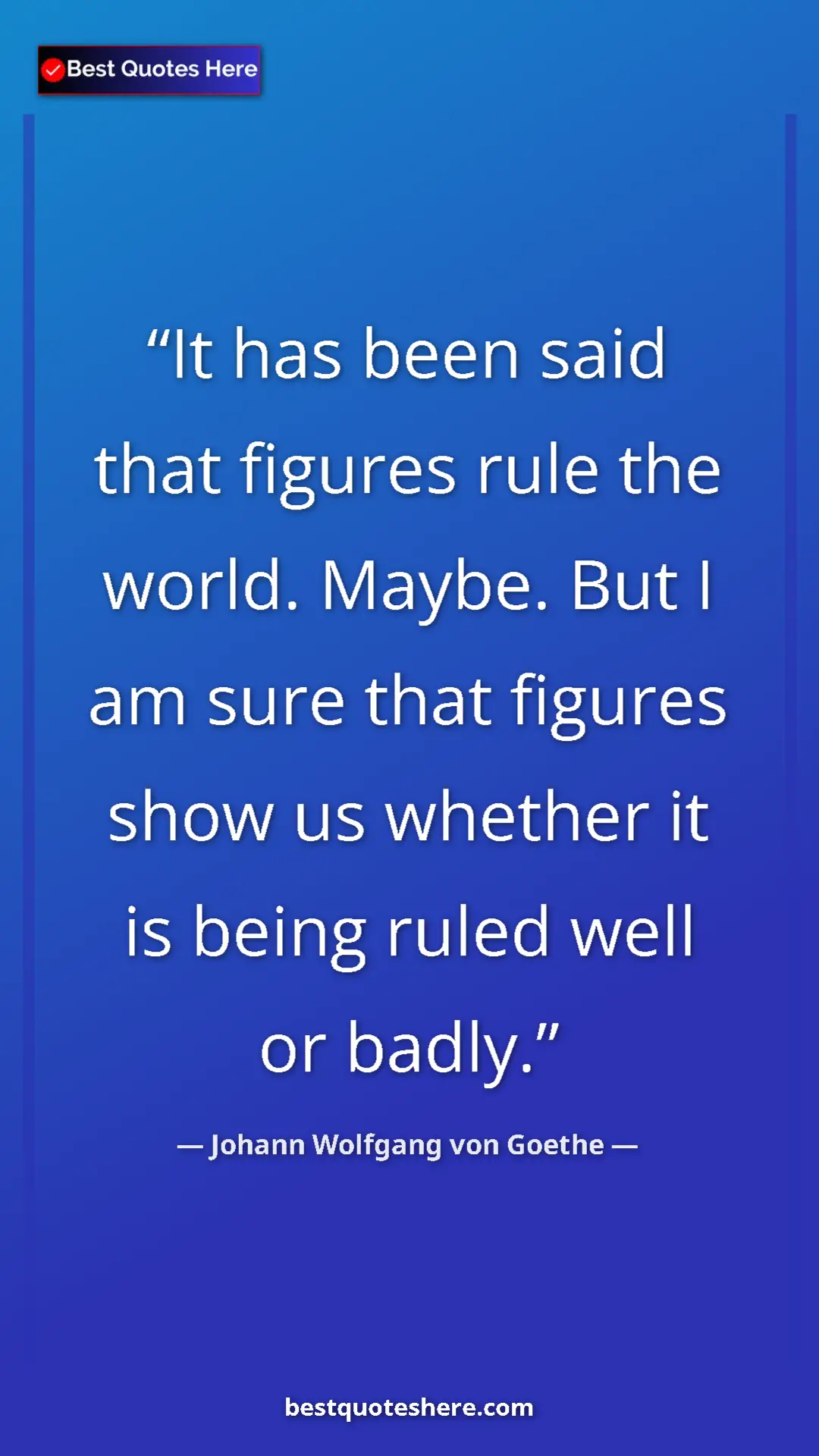 Pinterest quote poster by Johann Wolfgang von Goethe: "It has been said that figures rule the world. Maybe. But I..."