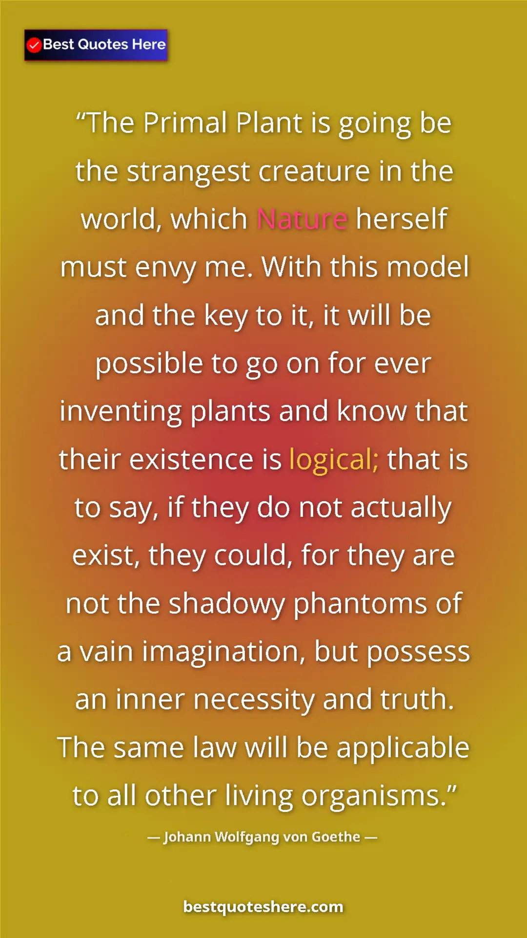 Pinterest quote poster by Johann Wolfgang von Goethe: "The Primal Plant is going be the strangest creature in the..."