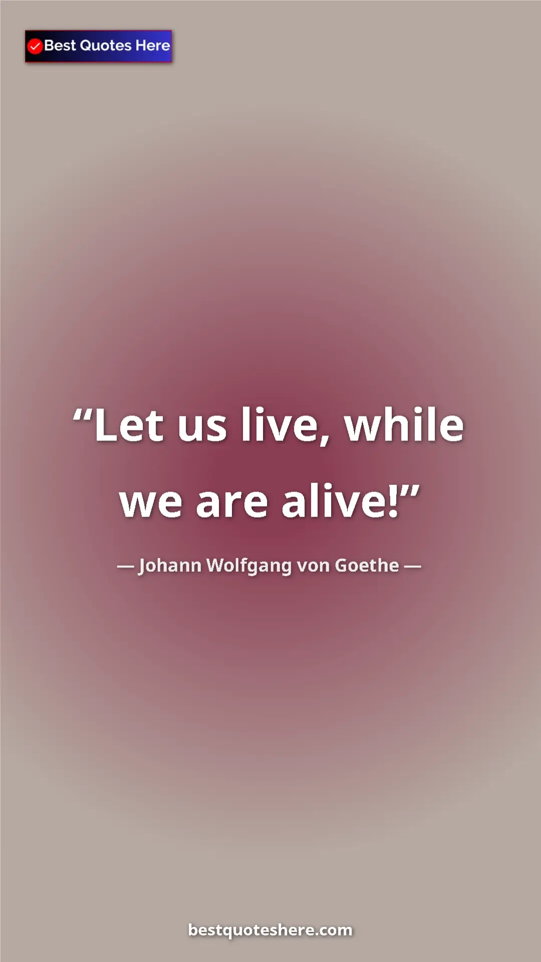 Pinterest quote poster by Johann Wolfgang von Goethe: "Let us live, while we are alive!"