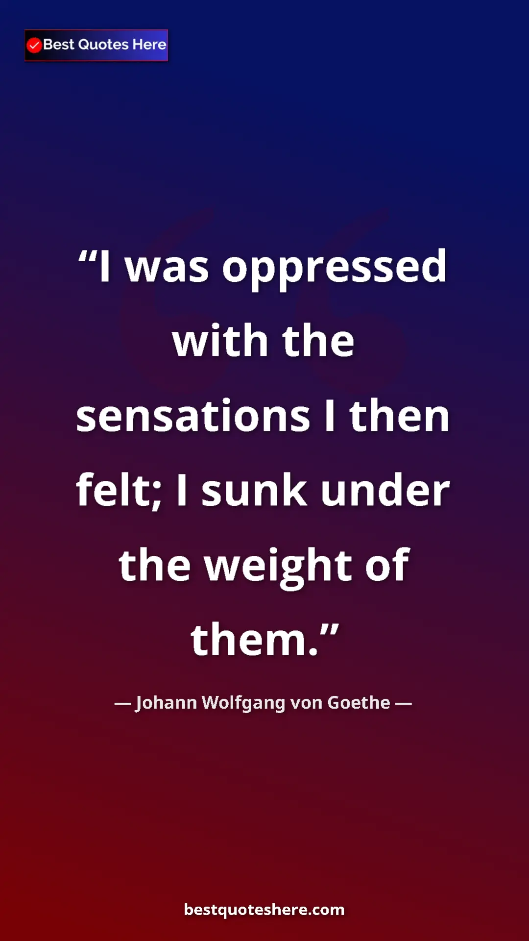 Pinterest quote poster by Johann Wolfgang von Goethe: "I was oppressed with the sensations I then felt; I sunk..."