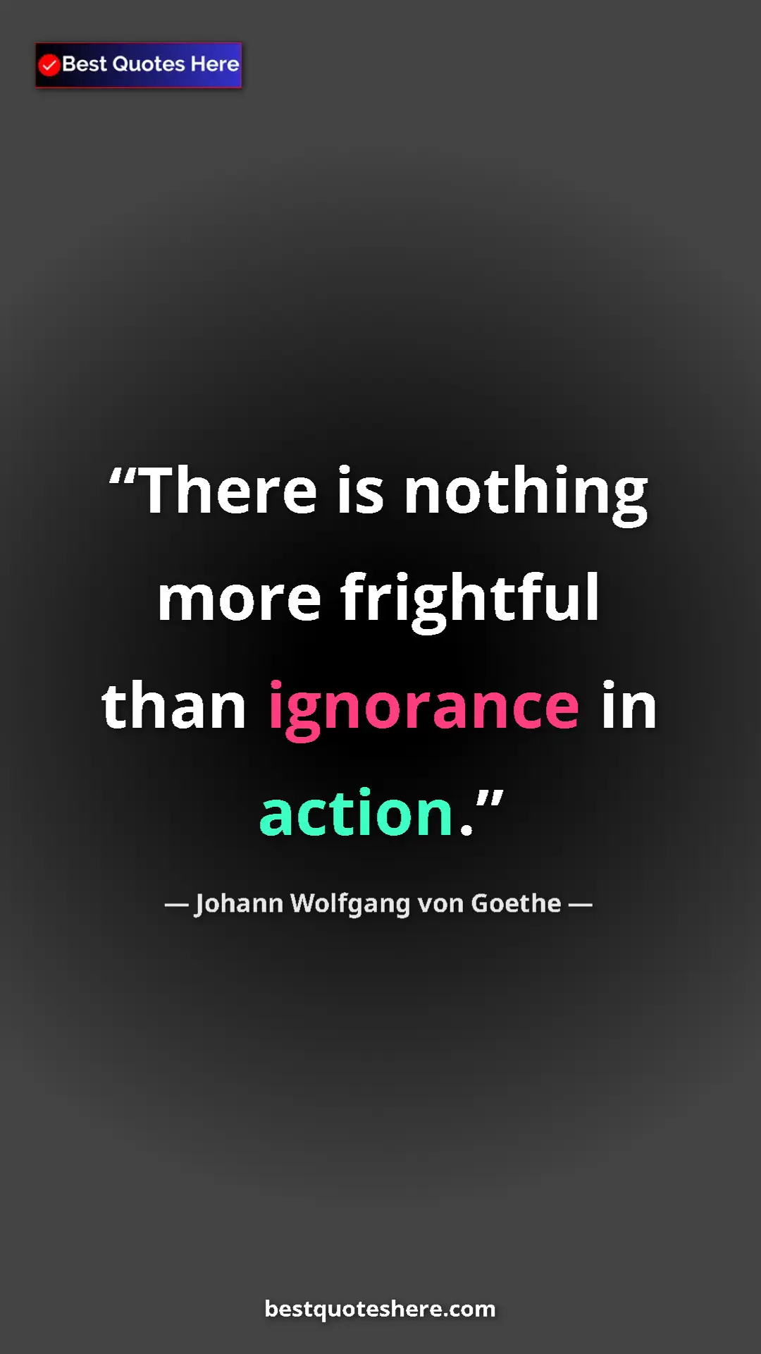 Pinterest quote poster by Johann Wolfgang von Goethe: "There is nothing more frightful than ignorance in action."