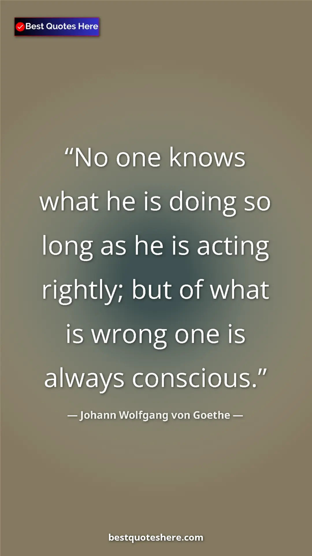 Pinterest quote poster by Johann Wolfgang von Goethe: "No one knows what he is doing so long as he is acting..."