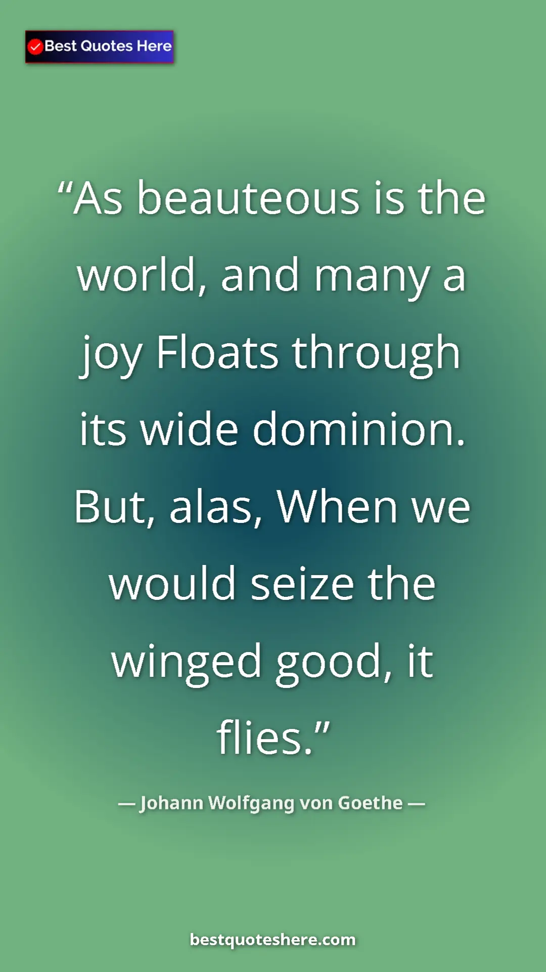 Pinterest quote poster by Johann Wolfgang von Goethe: "As beauteous is the world, and many a joy Floats through..."