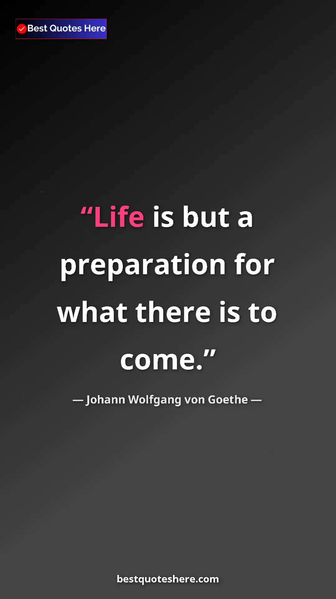 Pinterest quote poster by Johann Wolfgang von Goethe: "Life is but a preparation for what there is to come."