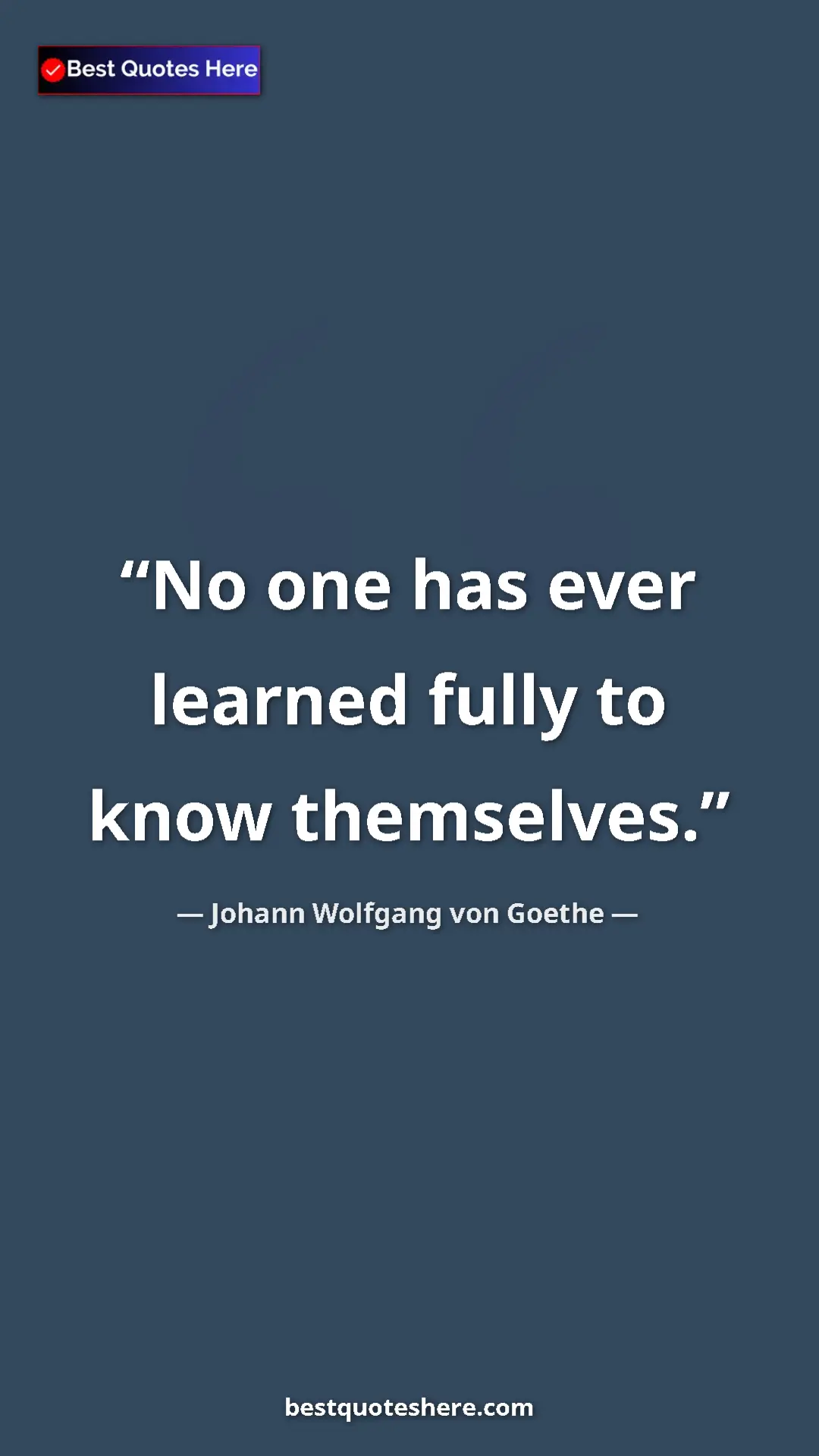 Pinterest quote poster by Johann Wolfgang von Goethe: "No one has ever learned fully to know themselves."
