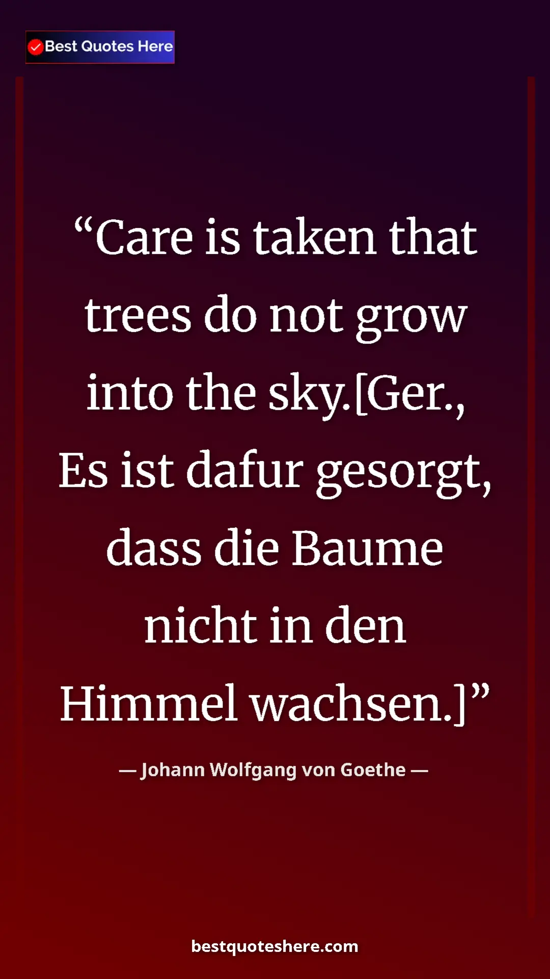 Pinterest quote poster by Johann Wolfgang von Goethe: "Care is taken that trees do not grow into the sky.[Ger., Es..."