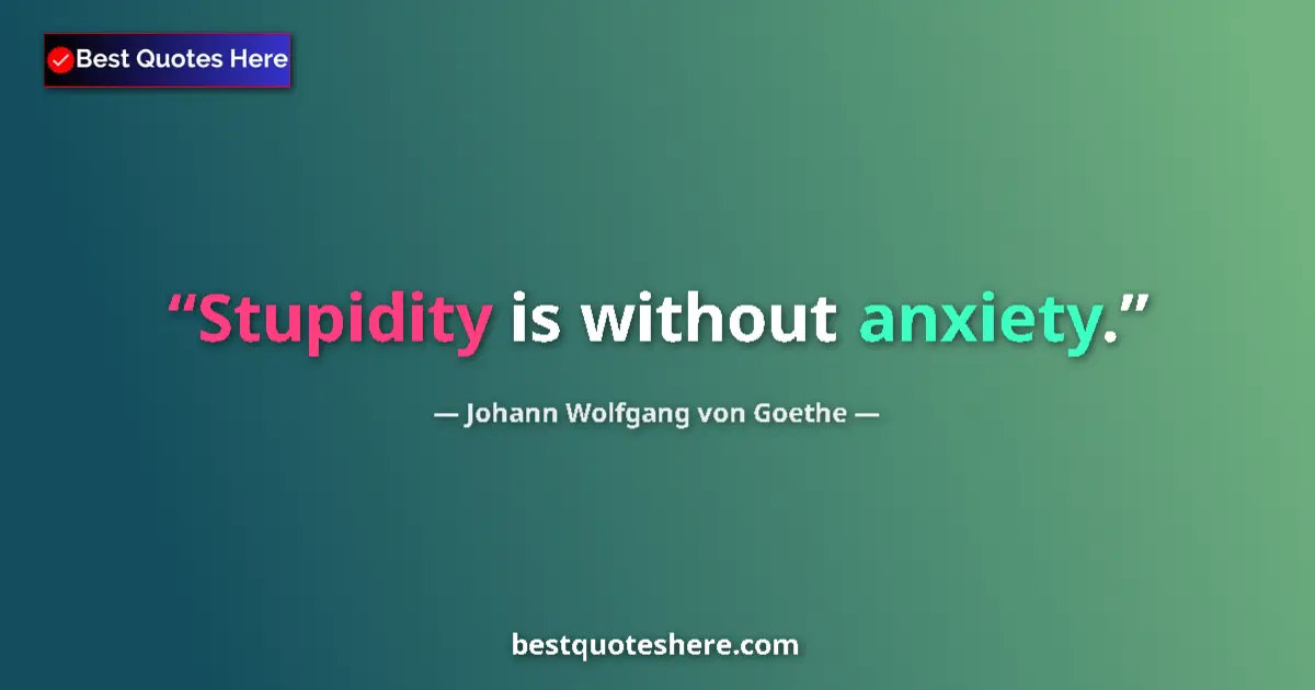 Quote by Johann Wolfgang von Goethe: Stupidity is without anxiety....