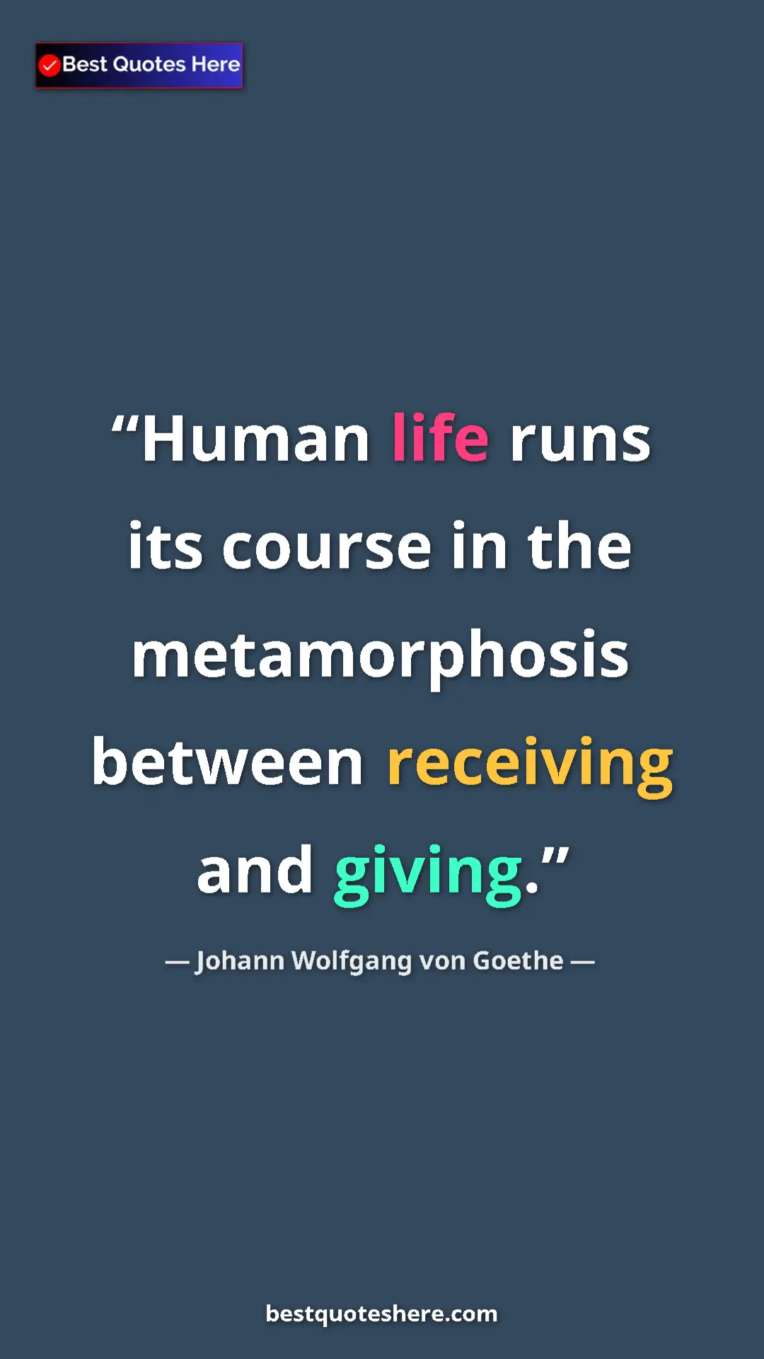 Pinterest quote poster by Johann Wolfgang von Goethe: "Human life runs its course in the metamorphosis between..."