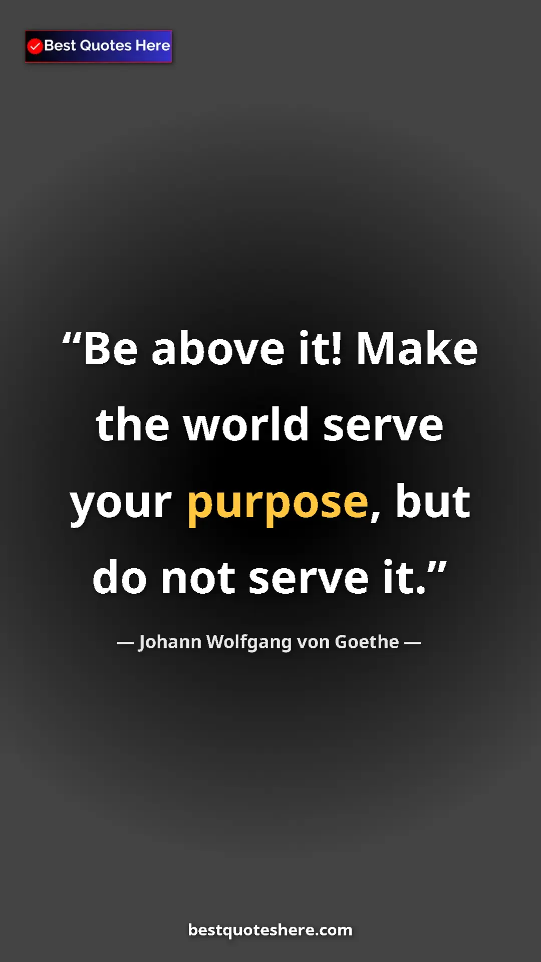 Pinterest quote poster by Johann Wolfgang von Goethe: "Be above it! Make the world serve your purpose, but do not..."