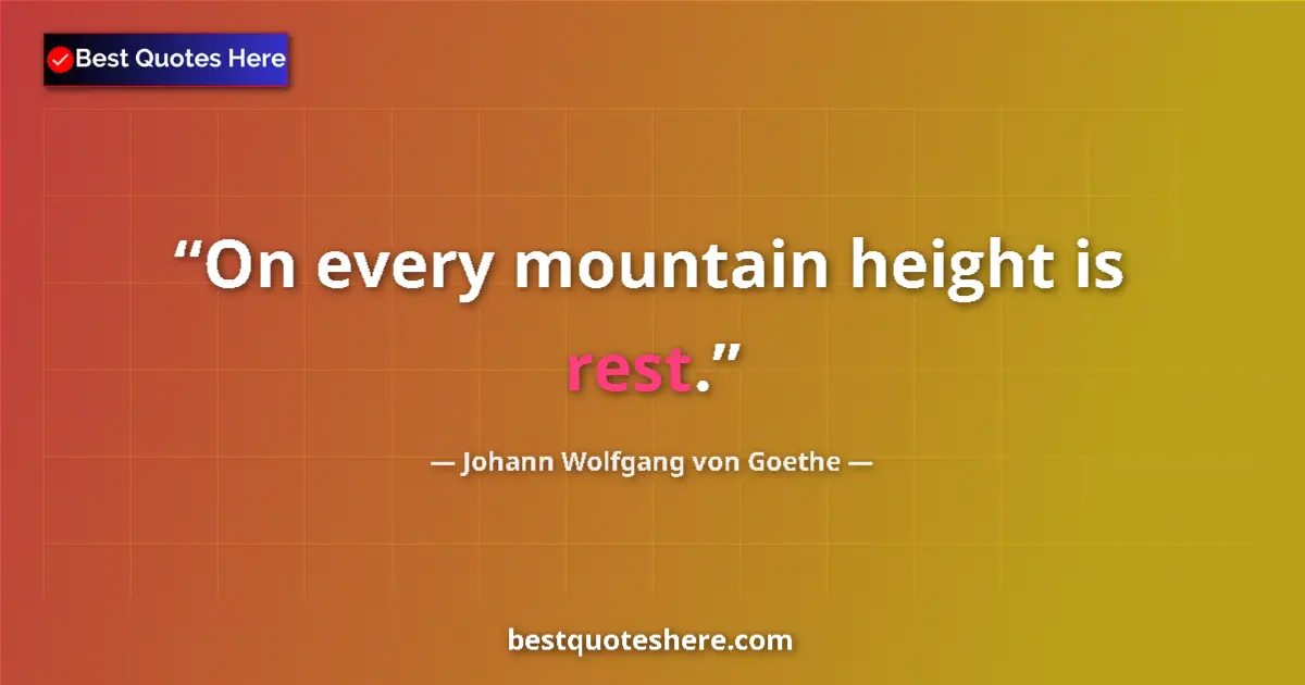 Quote by Johann Wolfgang von Goethe: On every mountain height is rest....